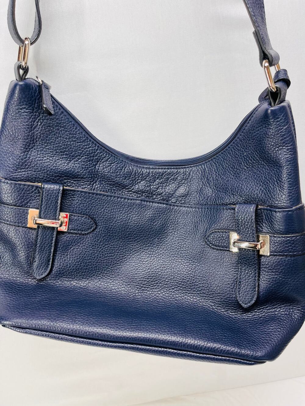 Giani Bernini Bridle Leather Hobo Bag Navy Blue Pebbled Leather Shoulder Purse